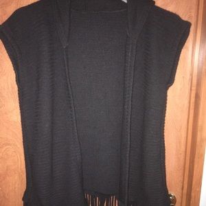 Black Hooded Sweater Vest w/Fringe